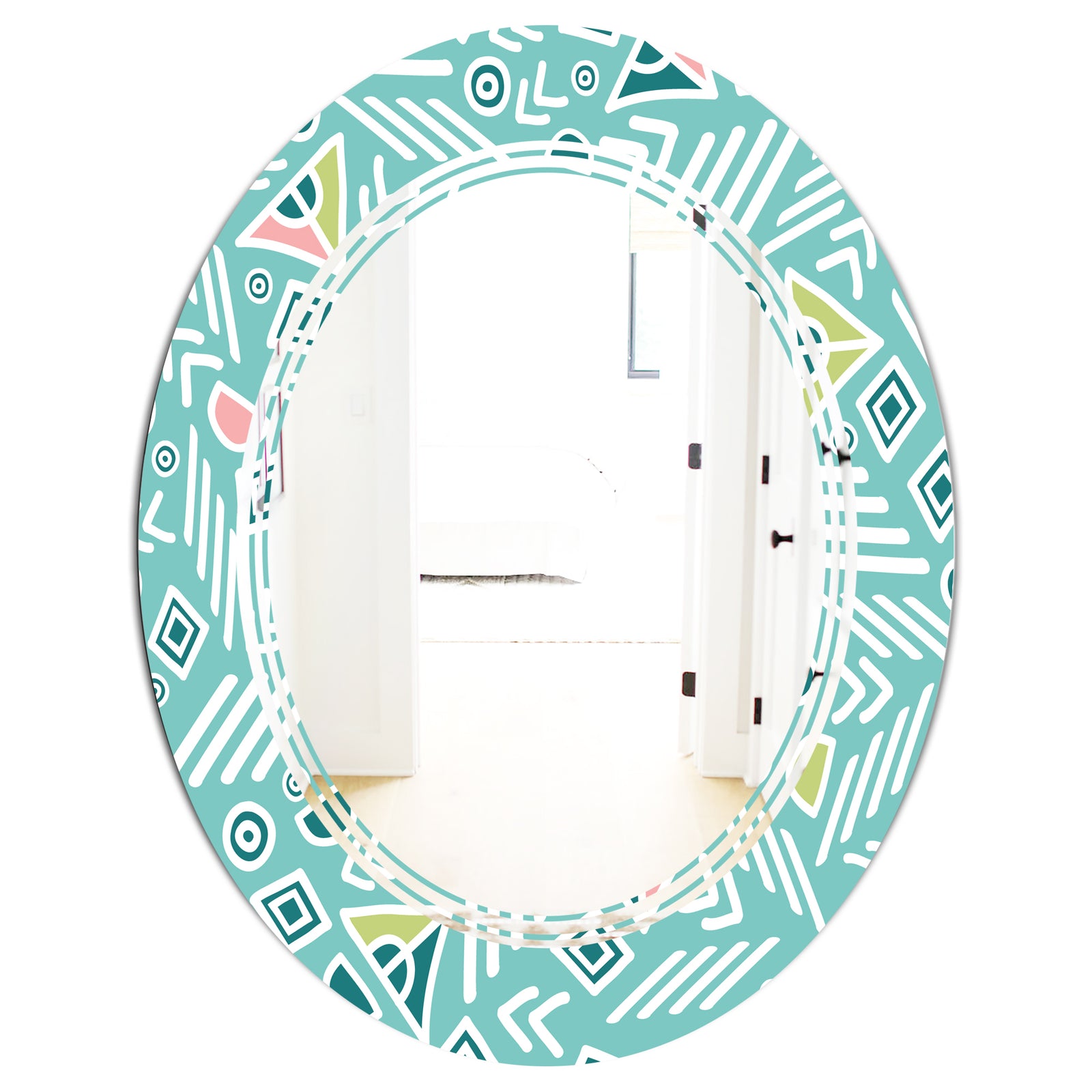 Pastel Tribal Retro Pattern - Modern Round or Oval Wall Mirror - Triple C