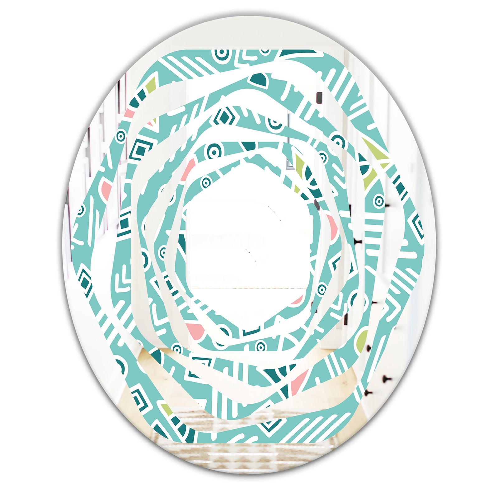 Pastel Tribal Retro Pattern - Modern Round or Oval Wall Mirror - Whirl