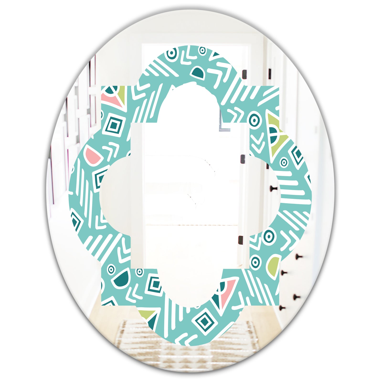 Pastel Tribal Retro Pattern - Modern Round or Oval Wall Mirror - Quatrefoil