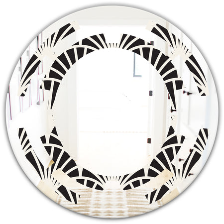 Retro Art Deco Waves I - Modern Round or Oval Wall Mirror - Space
