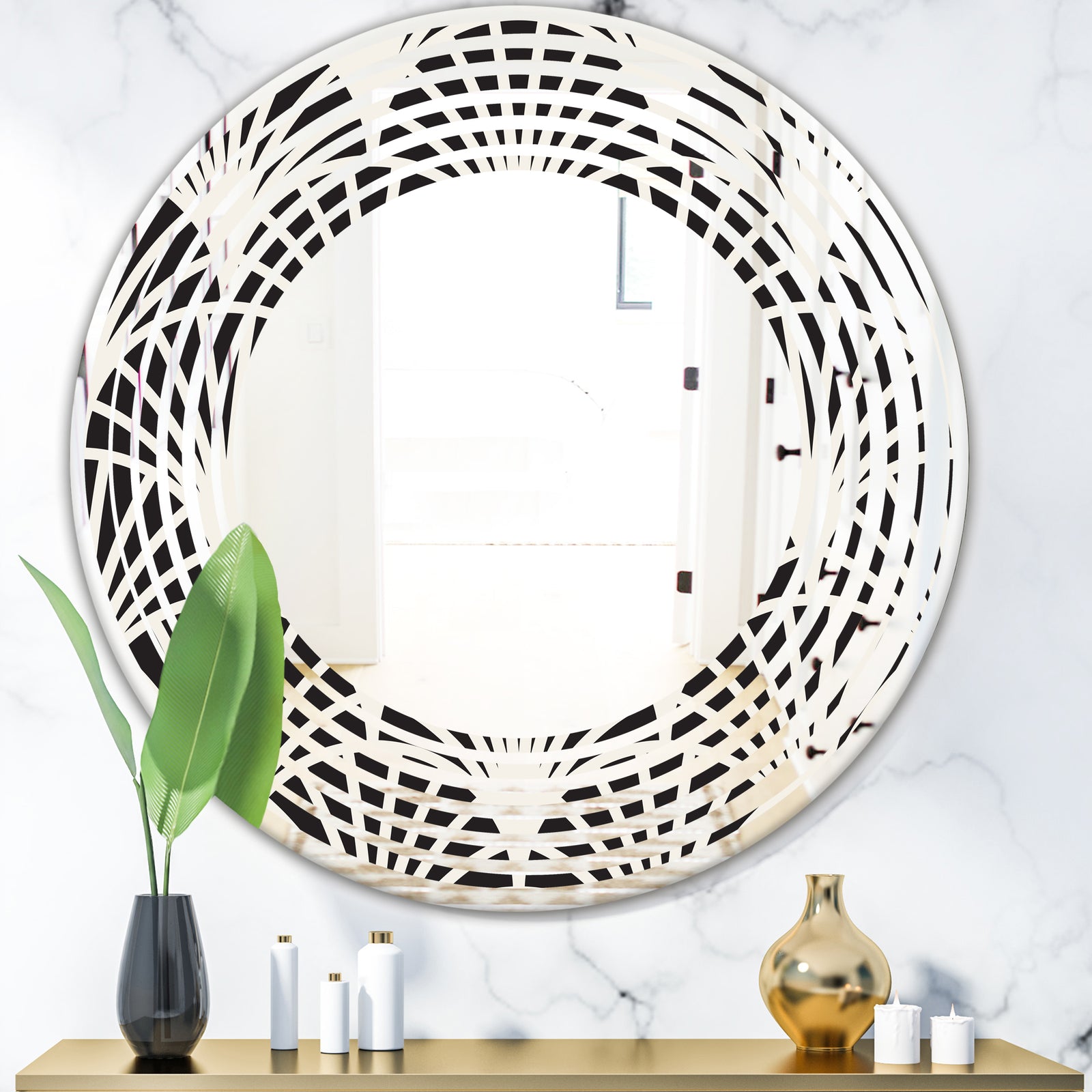 Retro Art Deco Waves I - Modern Round or Oval Wall Mirror - Wave