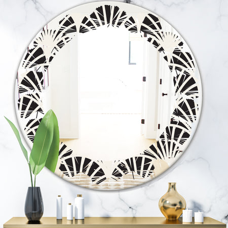 Retro Art Deco Waves I - Modern Round or Oval Wall Mirror - Leaves