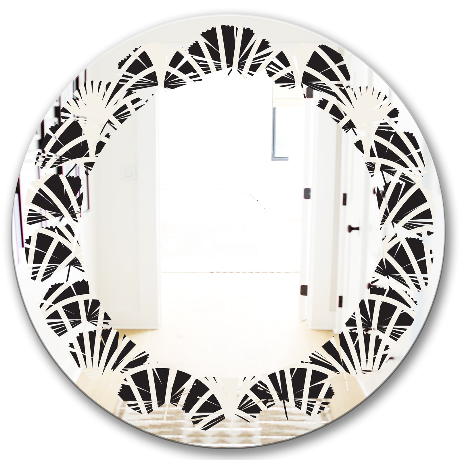Retro Art Deco Waves I - Modern Round or Oval Wall Mirror - Leaves