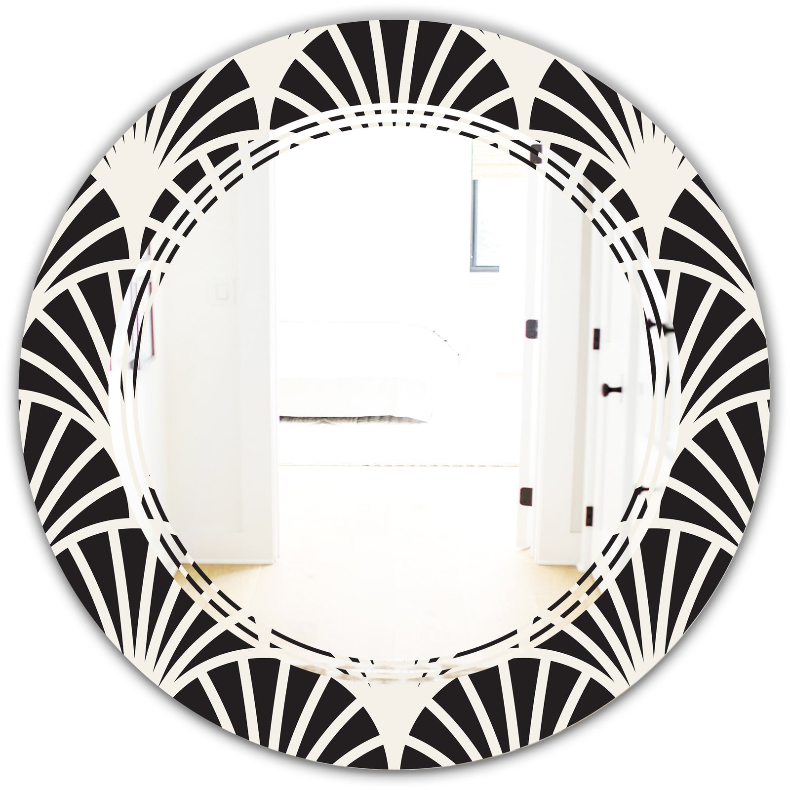 Retro Art Deco Waves I - Modern Round or Oval Wall Mirror - Triple C