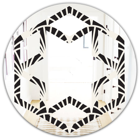 Retro Art Deco Waves I - Modern Round or Oval Wall Mirror - Hexagon Star