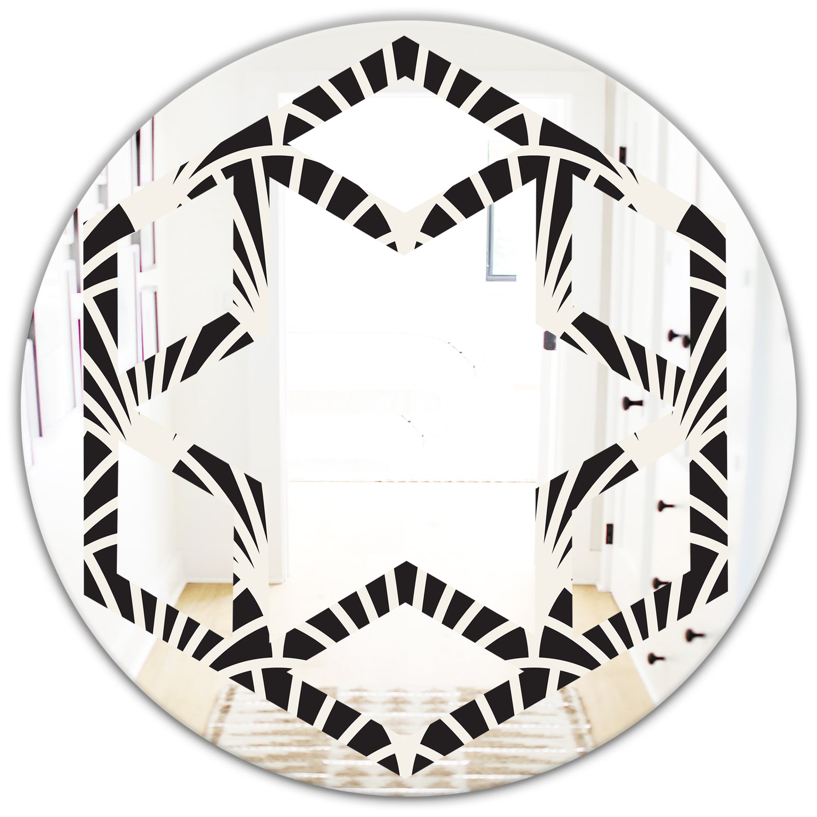 Retro Art Deco Waves I - Modern Round or Oval Wall Mirror - Hexagon Star