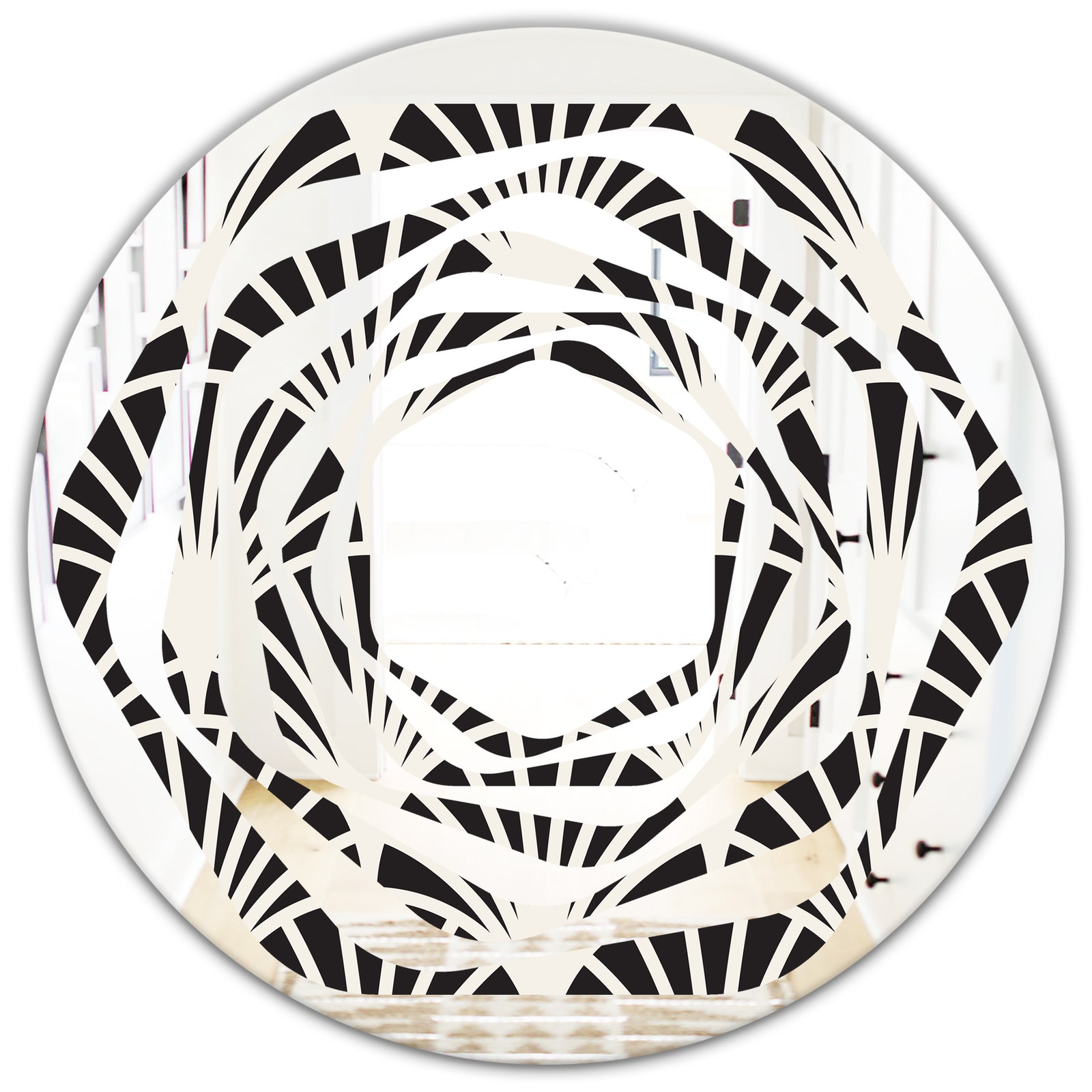 Retro Art Deco Waves I - Modern Round or Oval Wall Mirror - Whirl