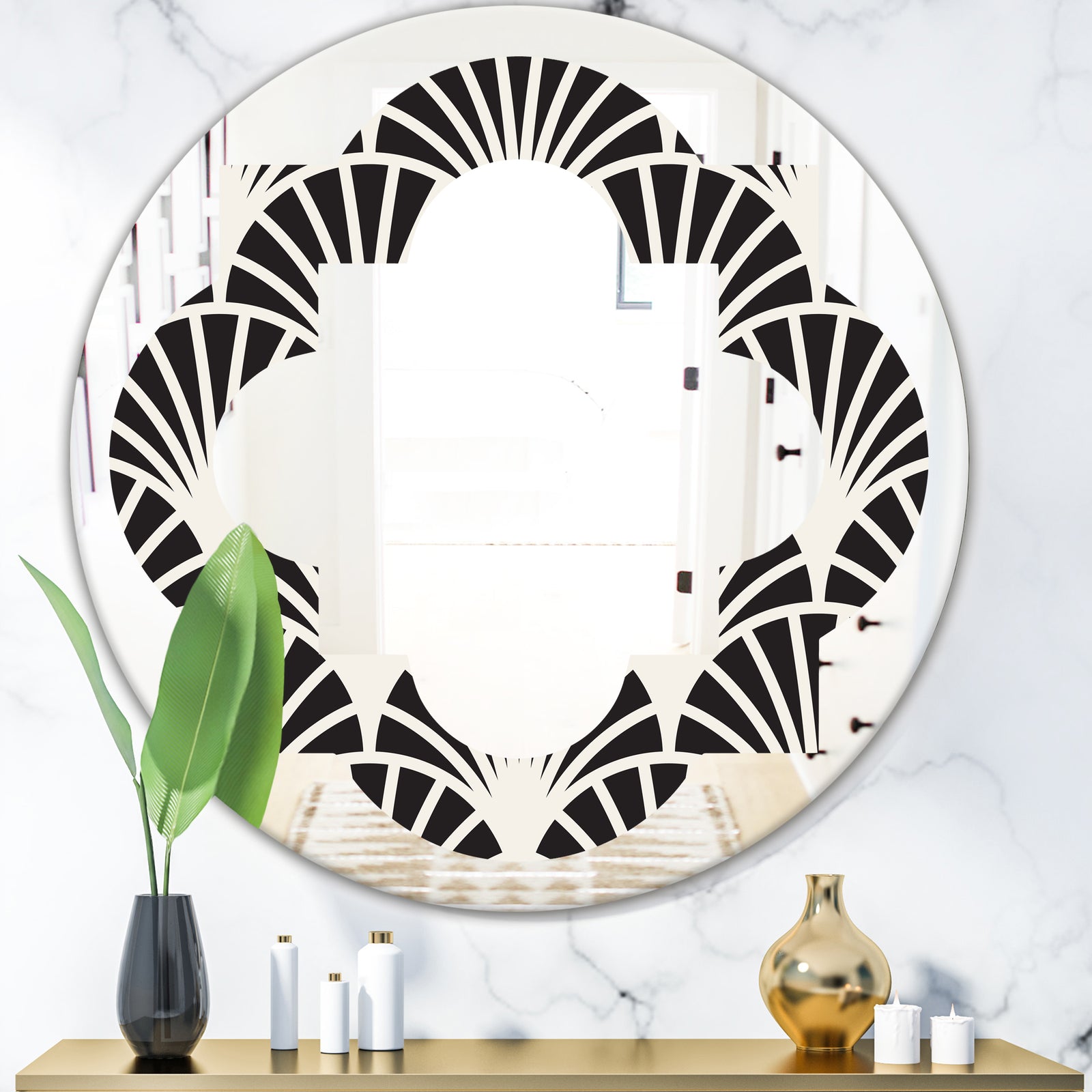 Retro Art Deco Waves I - Modern Round or Oval Wall Mirror - Quatrefoil