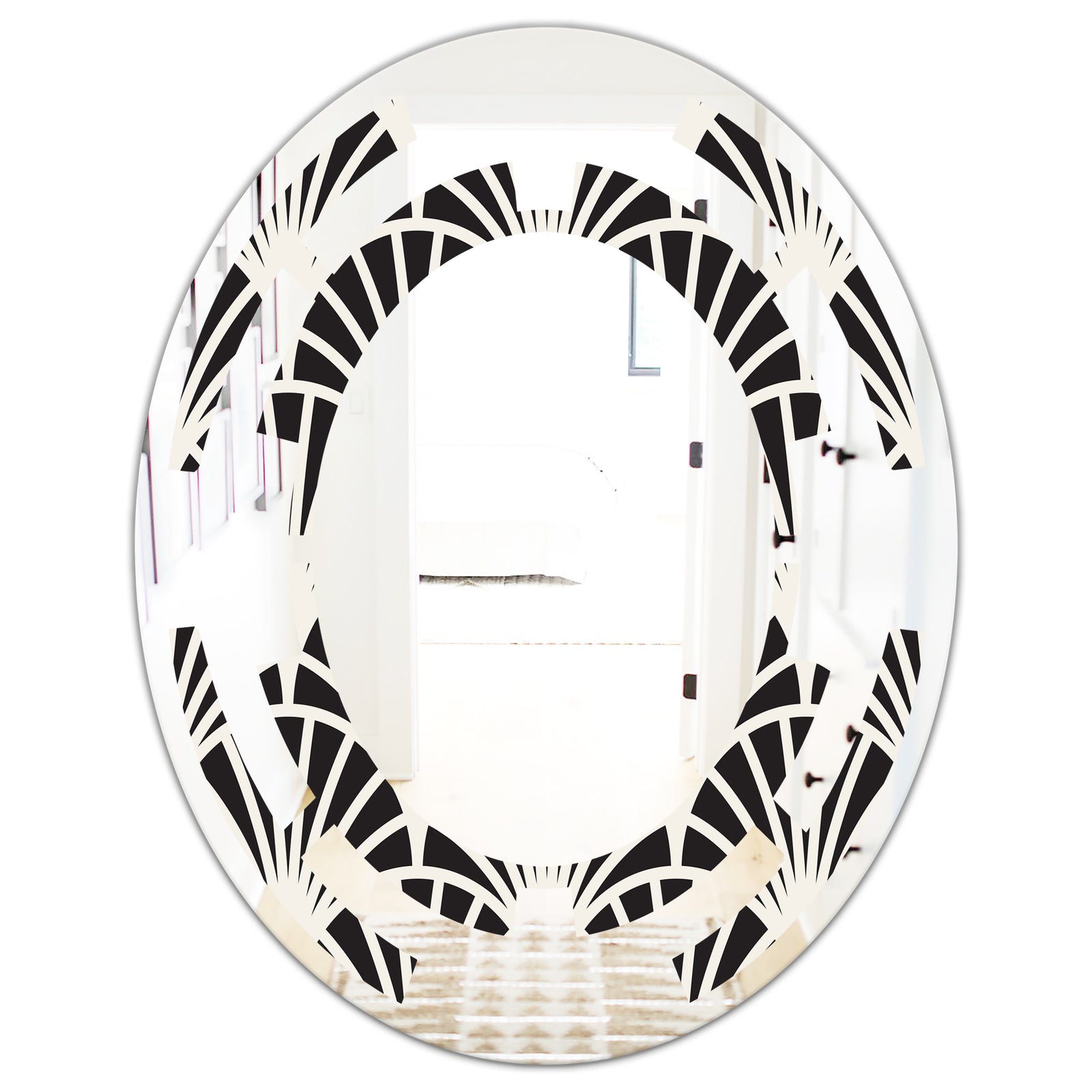 Retro Art Deco Waves I - Modern Round or Oval Wall Mirror - Space