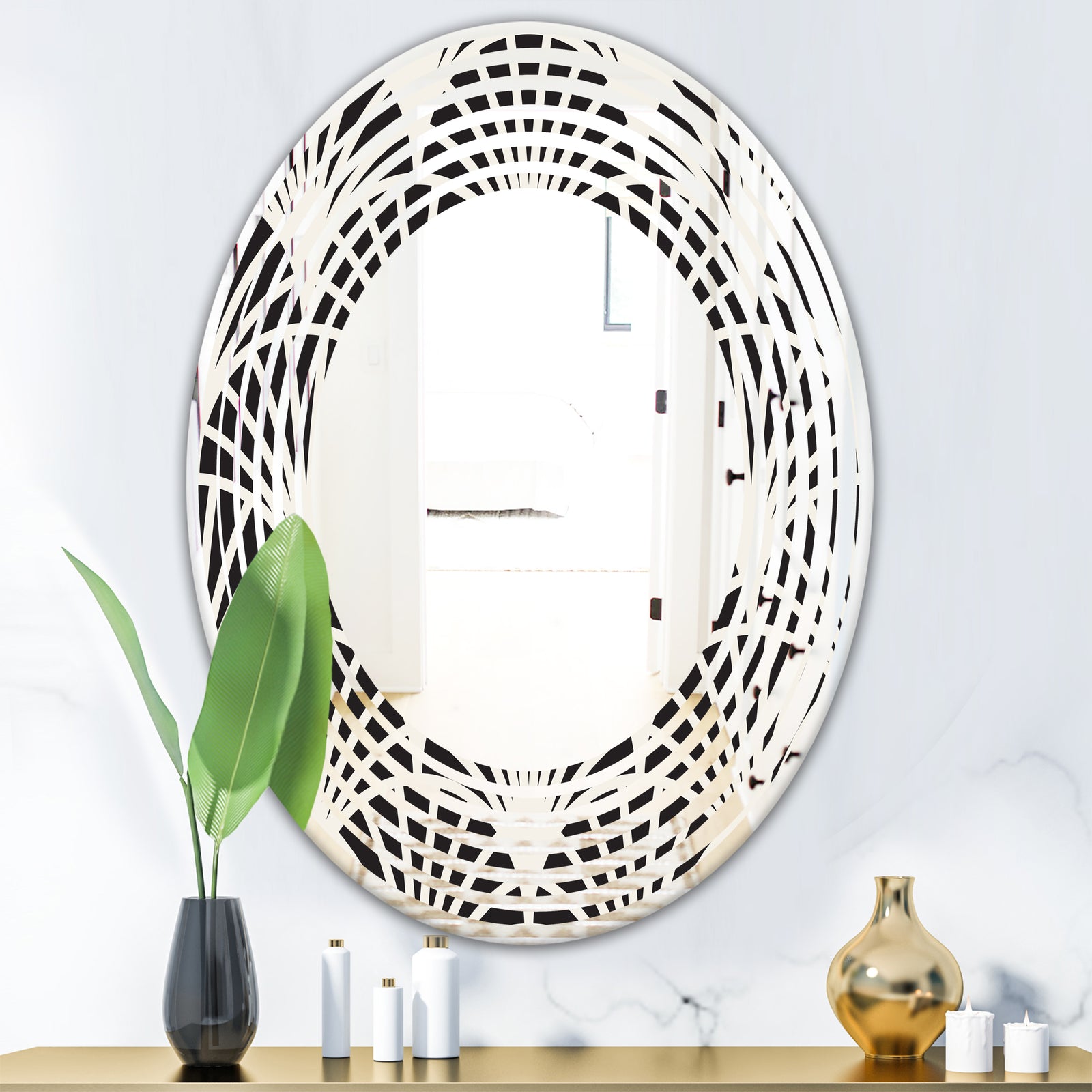 Retro Art Deco Waves I - Modern Round or Oval Wall Mirror - Wave