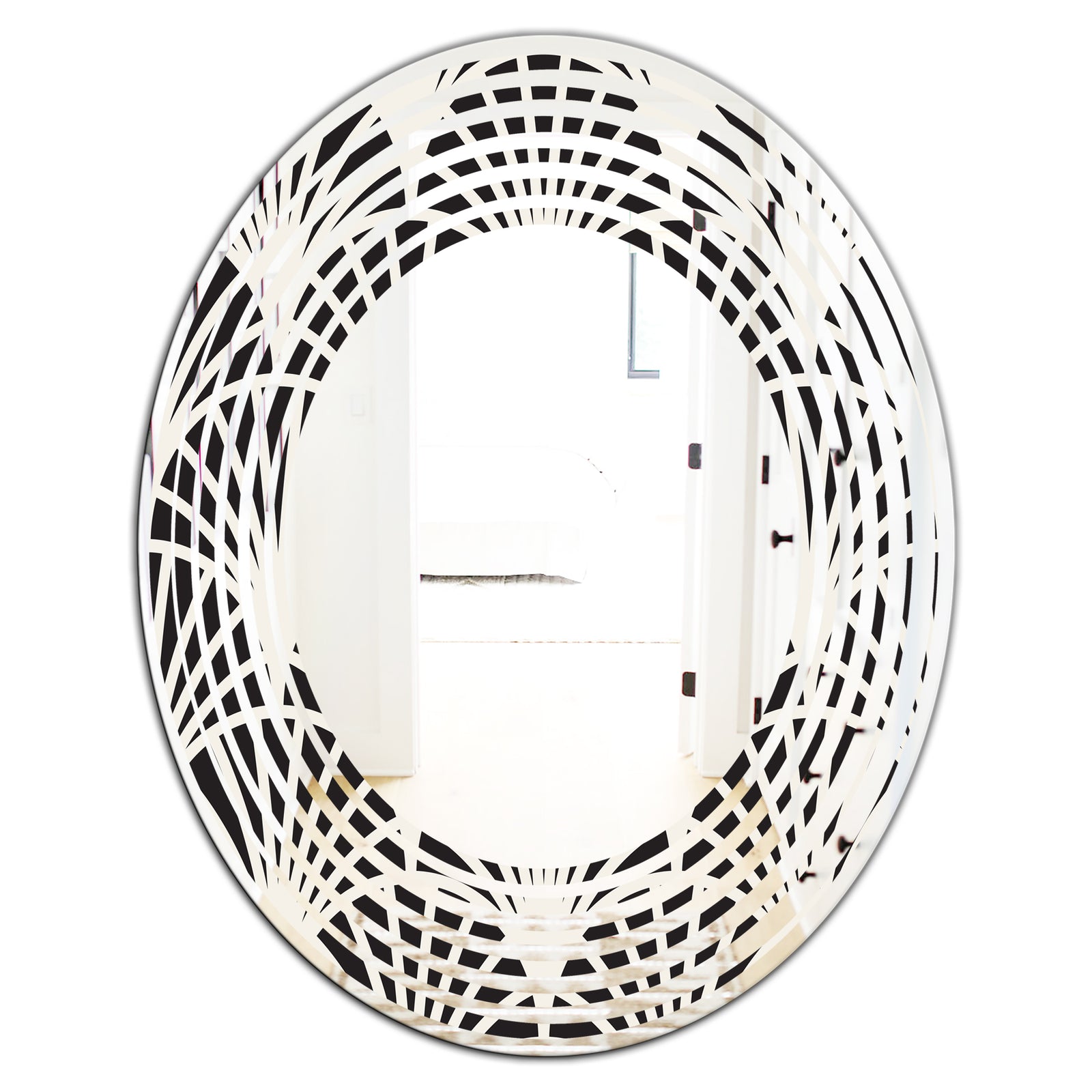 Retro Art Deco Waves I - Modern Round or Oval Wall Mirror - Wave