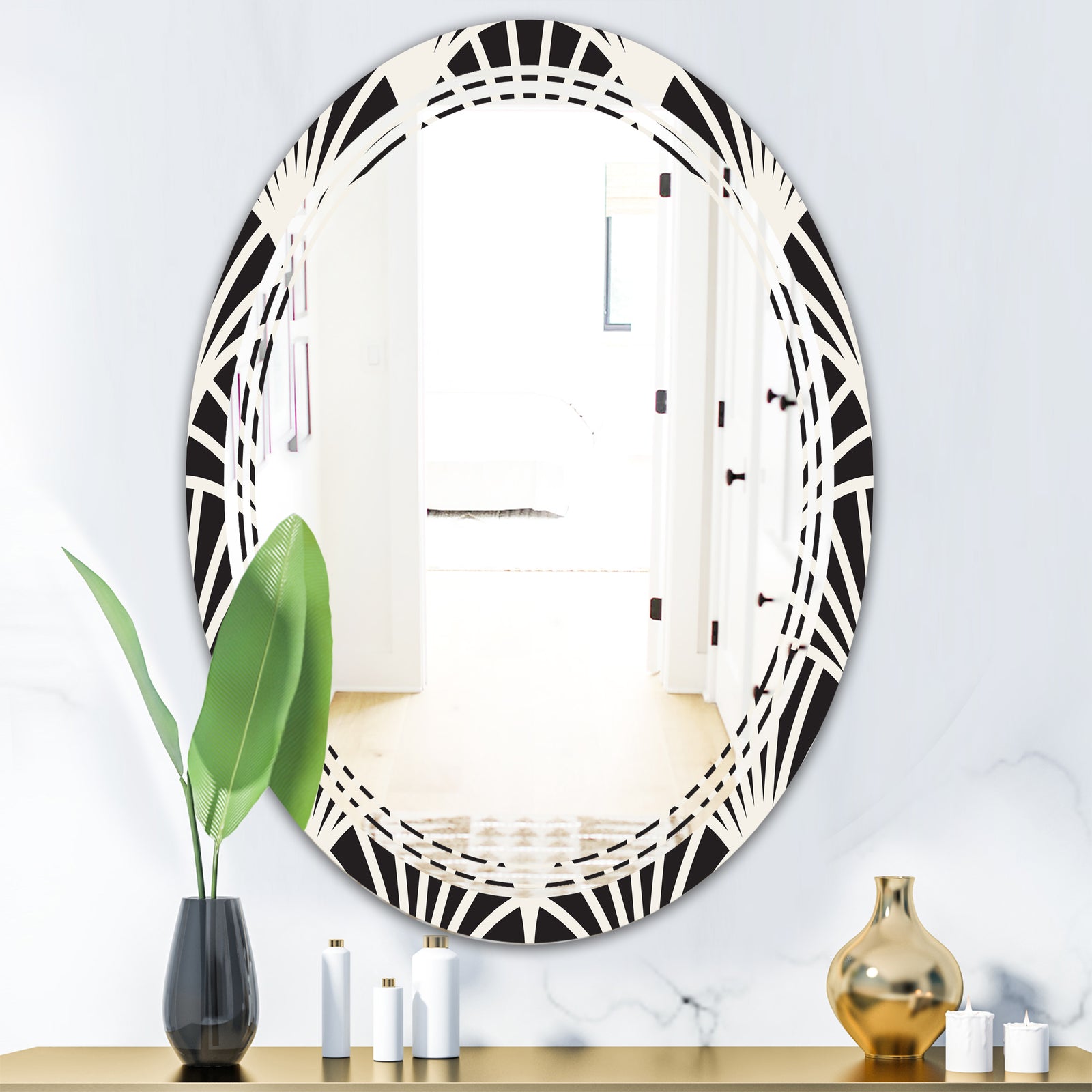 Retro Art Deco Waves I - Modern Round or Oval Wall Mirror - Triple C