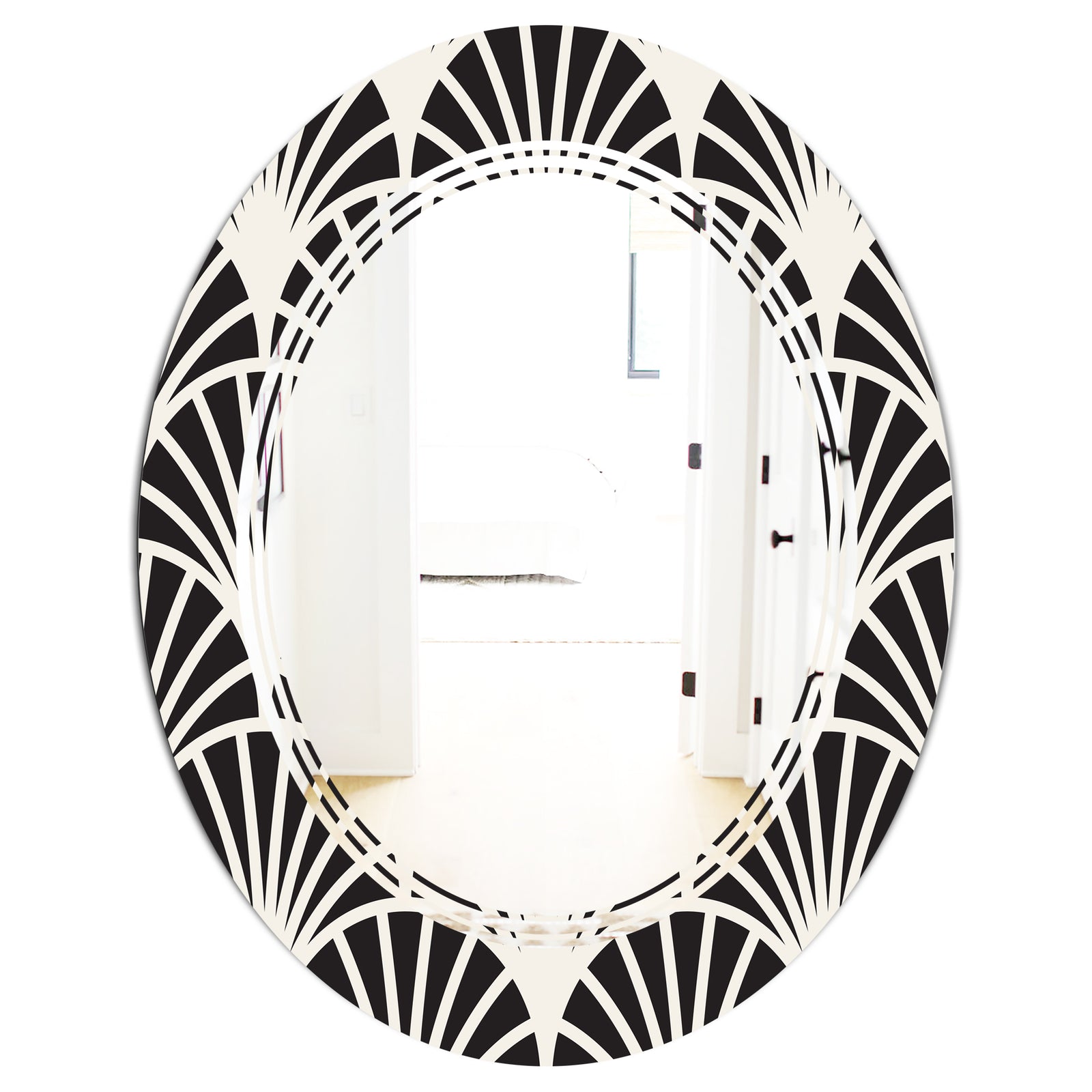Retro Art Deco Waves I - Modern Round or Oval Wall Mirror - Triple C