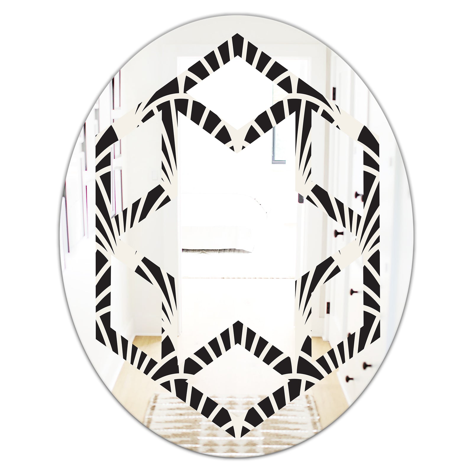 Retro Art Deco Waves I - Modern Round or Oval Wall Mirror - Hexagon Star