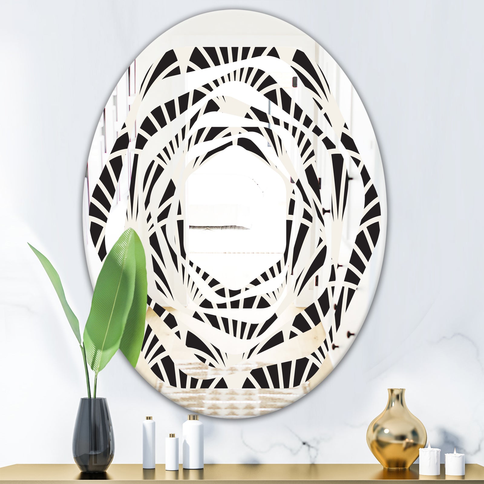 Retro Art Deco Waves I - Modern Round or Oval Wall Mirror - Whirl