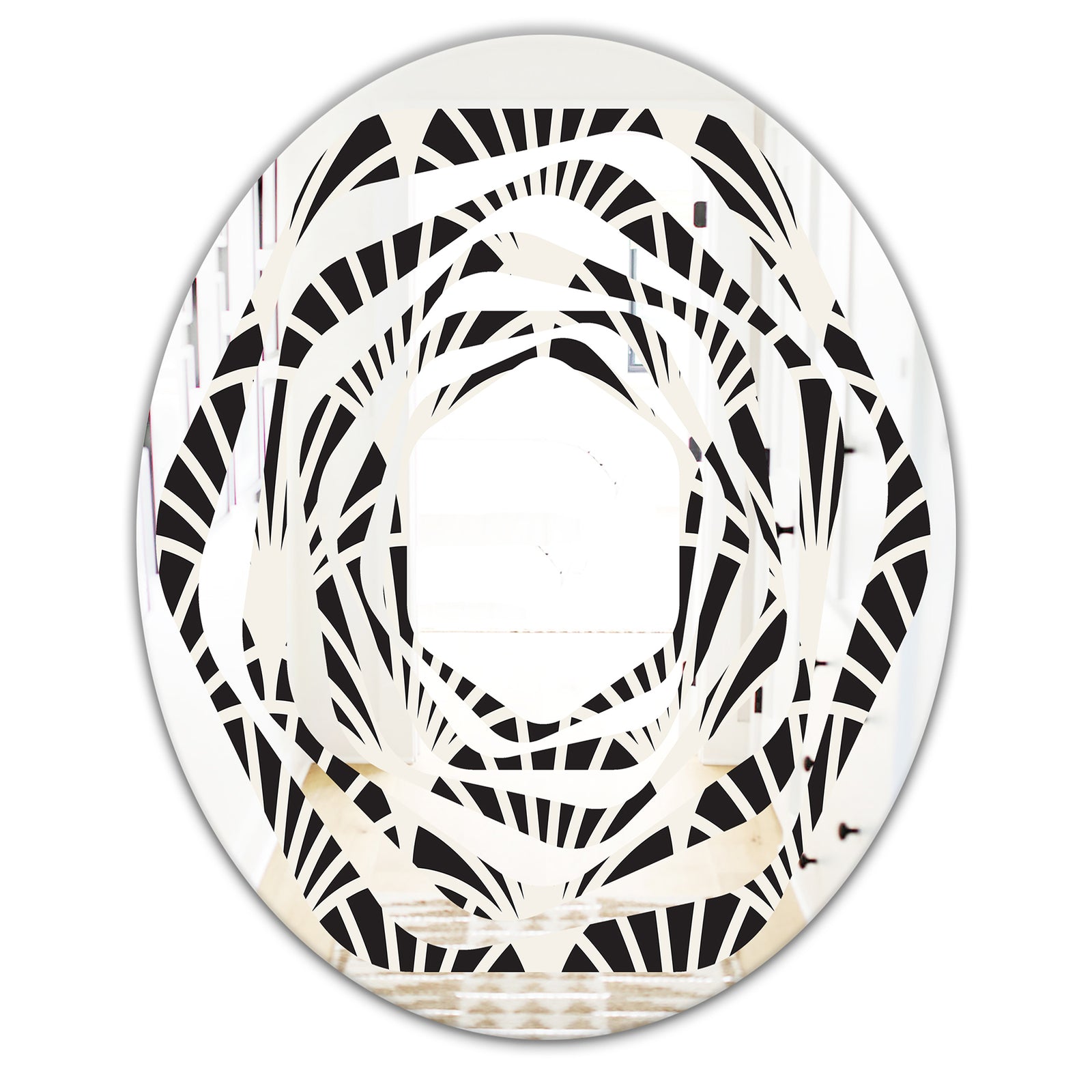 Retro Art Deco Waves I - Modern Round or Oval Wall Mirror - Whirl