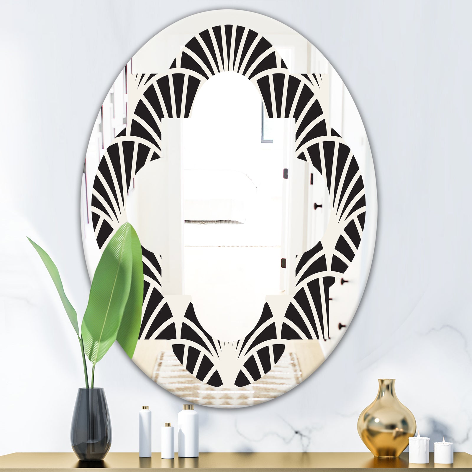 Retro Art Deco Waves I - Modern Round or Oval Wall Mirror - Quatrefoil