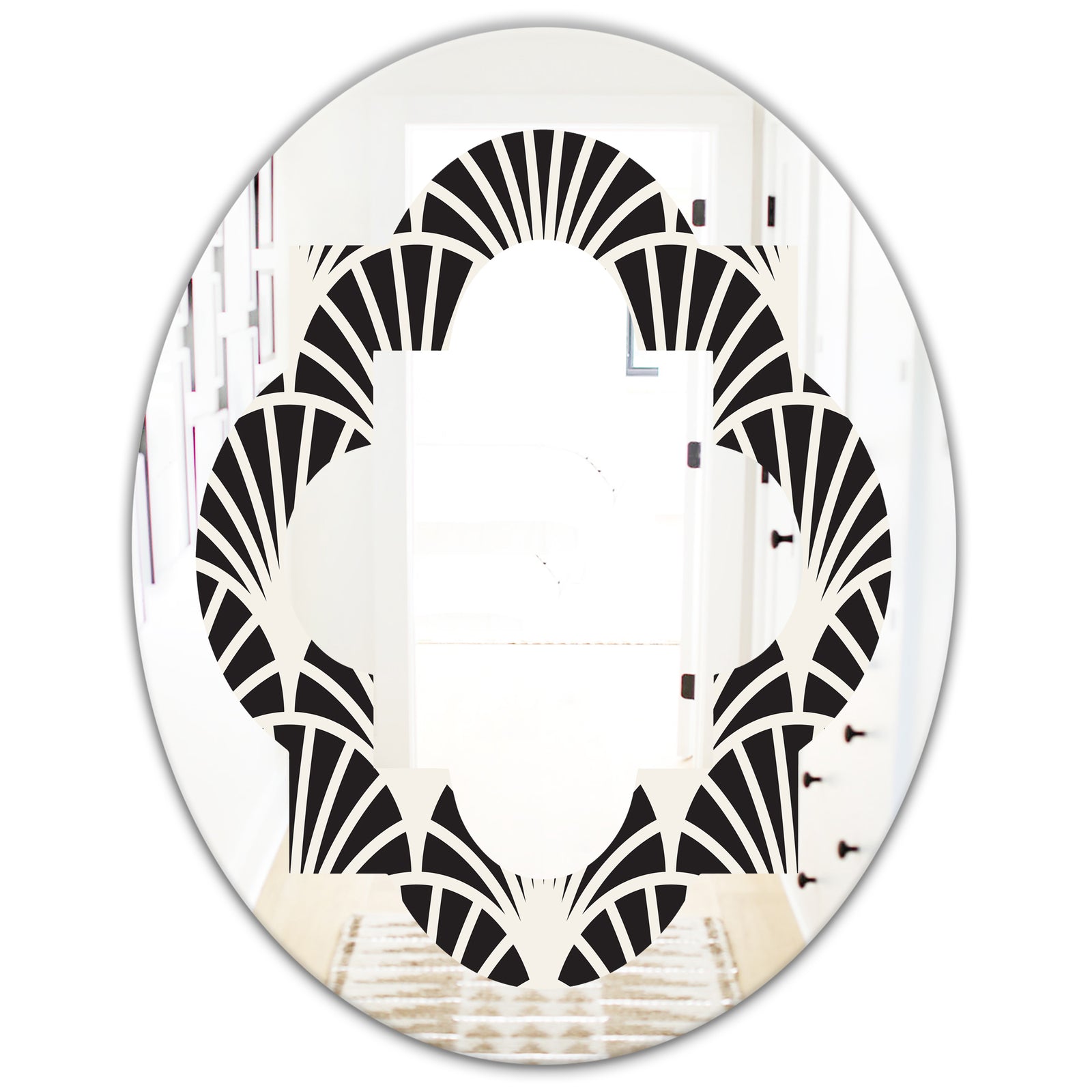Retro Art Deco Waves I - Modern Round or Oval Wall Mirror - Quatrefoil