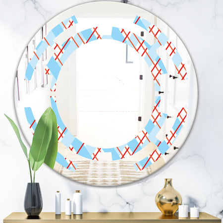 Blue and Red Plaid - Modern Round or Oval Wall Mirror - Space