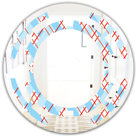 Blue and Red Plaid - Modern Round or Oval Wall Mirror - Space