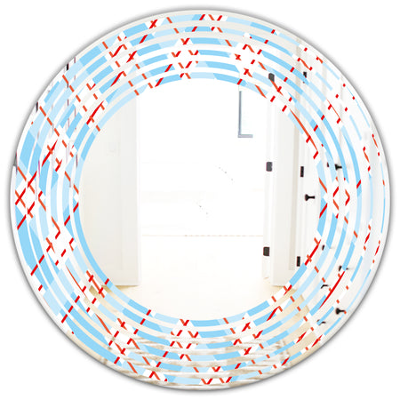 Blue and Red Plaid - Modern Round or Oval Wall Mirror - Wave