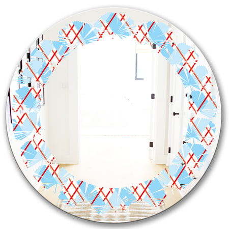 Blue and Red Plaid - Modern Round or Oval Wall Mirror - Leaves