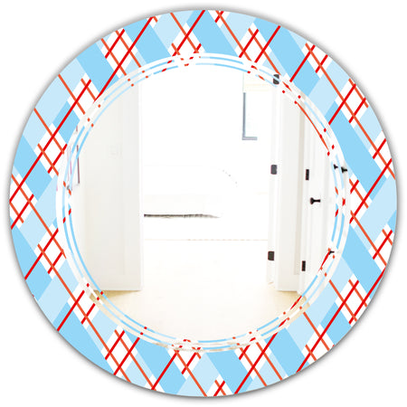 Blue and Red Plaid - Modern Round or Oval Wall Mirror - Triple C