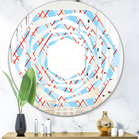Blue and Red Plaid - Modern Round or Oval Wall Mirror - Whirl