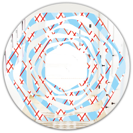 Blue and Red Plaid - Modern Round or Oval Wall Mirror - Whirl