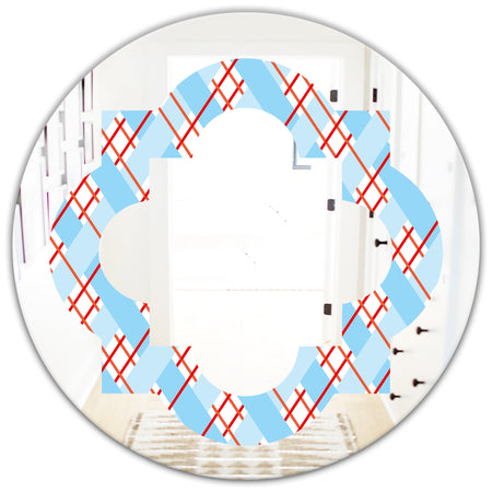 Blue and Red Plaid - Modern Round or Oval Wall Mirror - Quatrefoil
