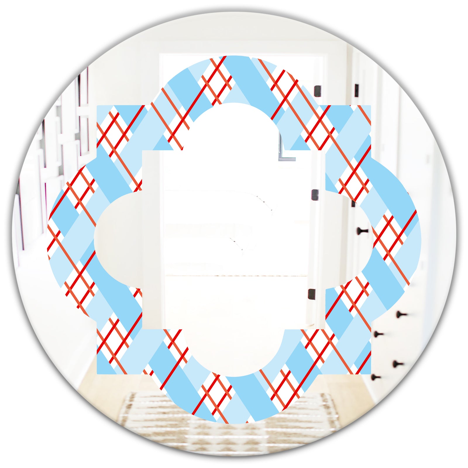 Blue and Red Plaid - Modern Round or Oval Wall Mirror - Quatrefoil