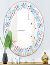 Blue and Red Plaid - Modern Round or Oval Wall Mirror - Leaves