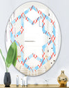 Blue and Red Plaid - Modern Round or Oval Wall Mirror - Hexagon Star
