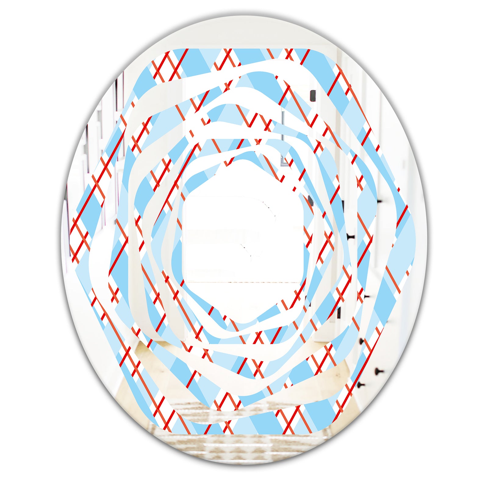 Blue and Red Plaid - Modern Round or Oval Wall Mirror - Whirl