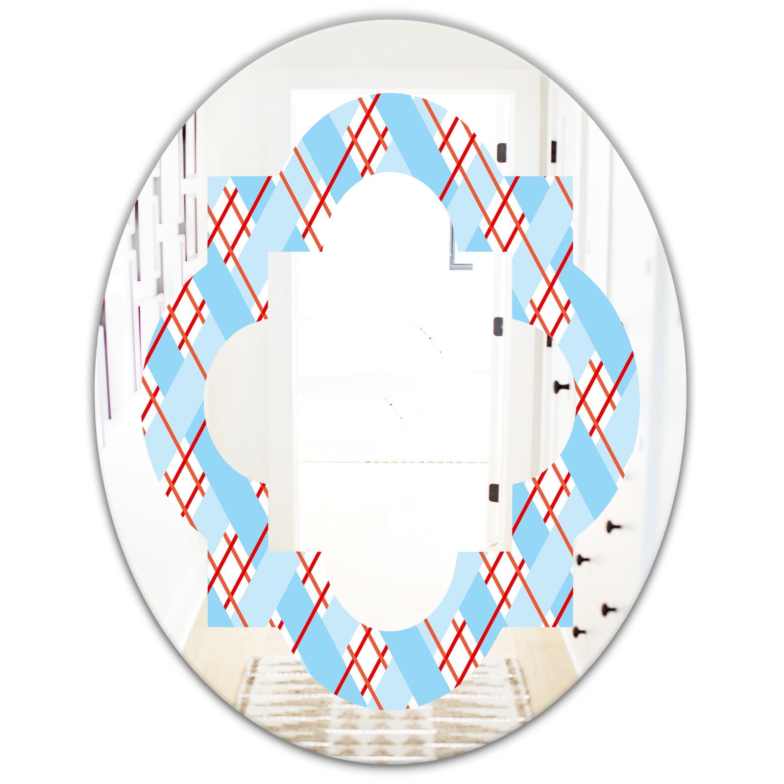 Blue and Red Plaid - Modern Round or Oval Wall Mirror - Quatrefoil