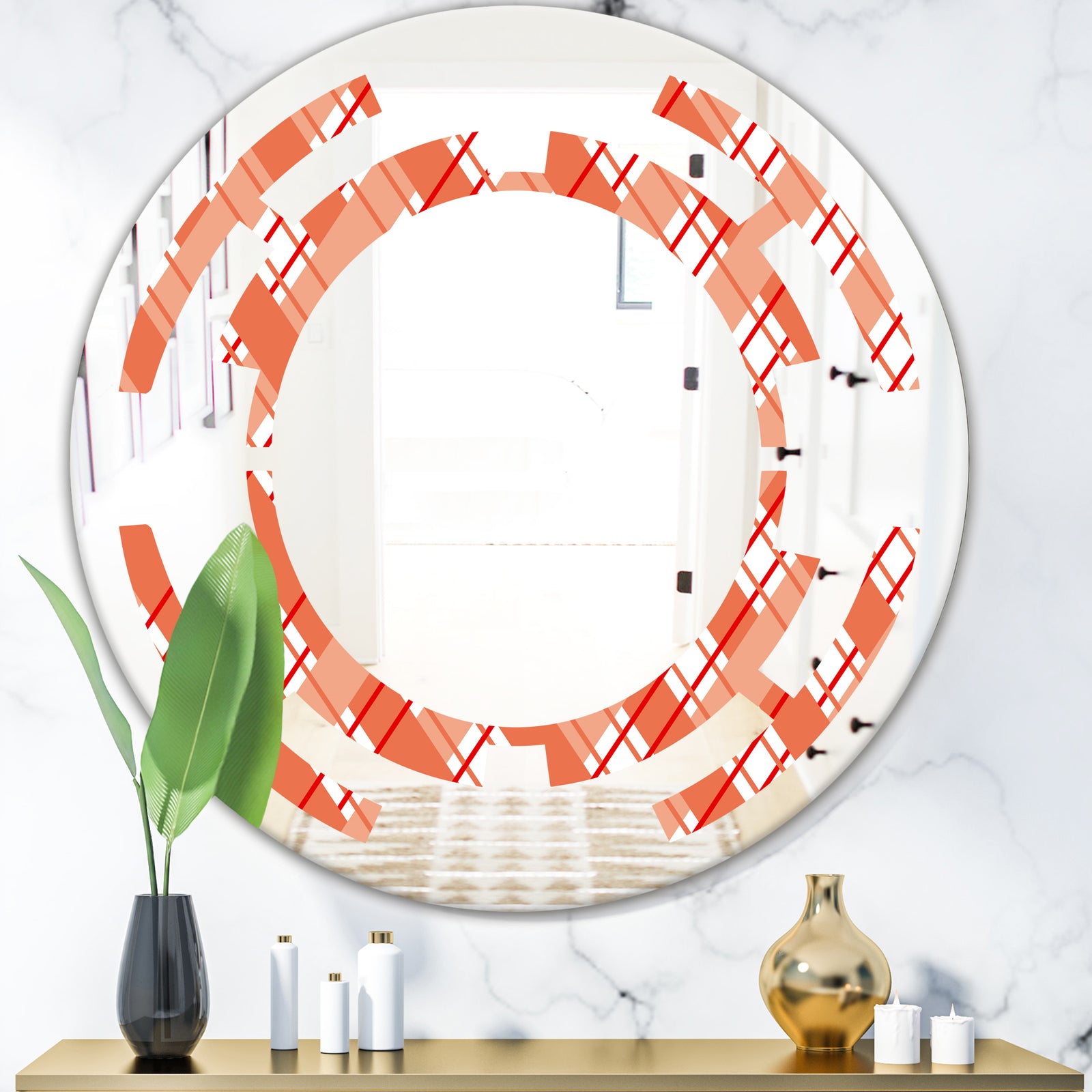 Retro Checkered Pattern I - Modern Round or Oval Wall Mirror - Space