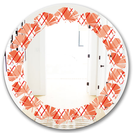 Retro Checkered Pattern I - Modern Round or Oval Wall Mirror - Leaves