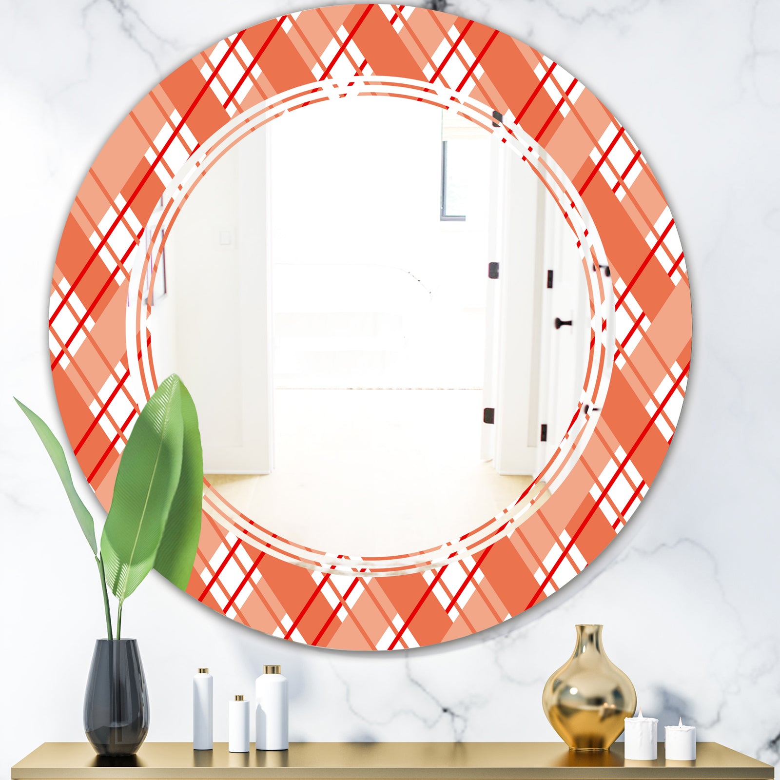 Retro Checkered Pattern I - Modern Round or Oval Wall Mirror - Triple C