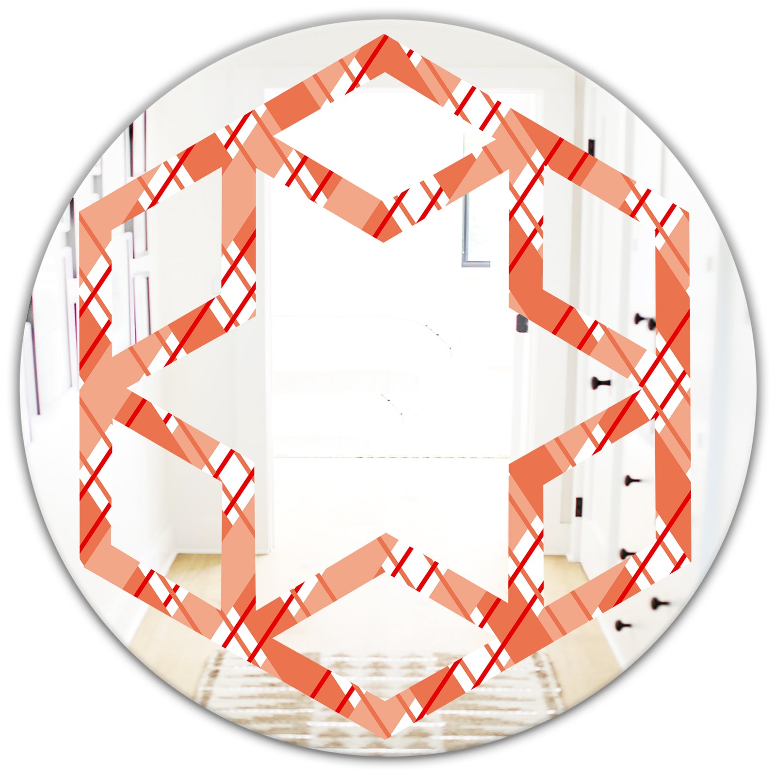 Retro Checkered Pattern I - Modern Round or Oval Wall Mirror - Hexagon Star