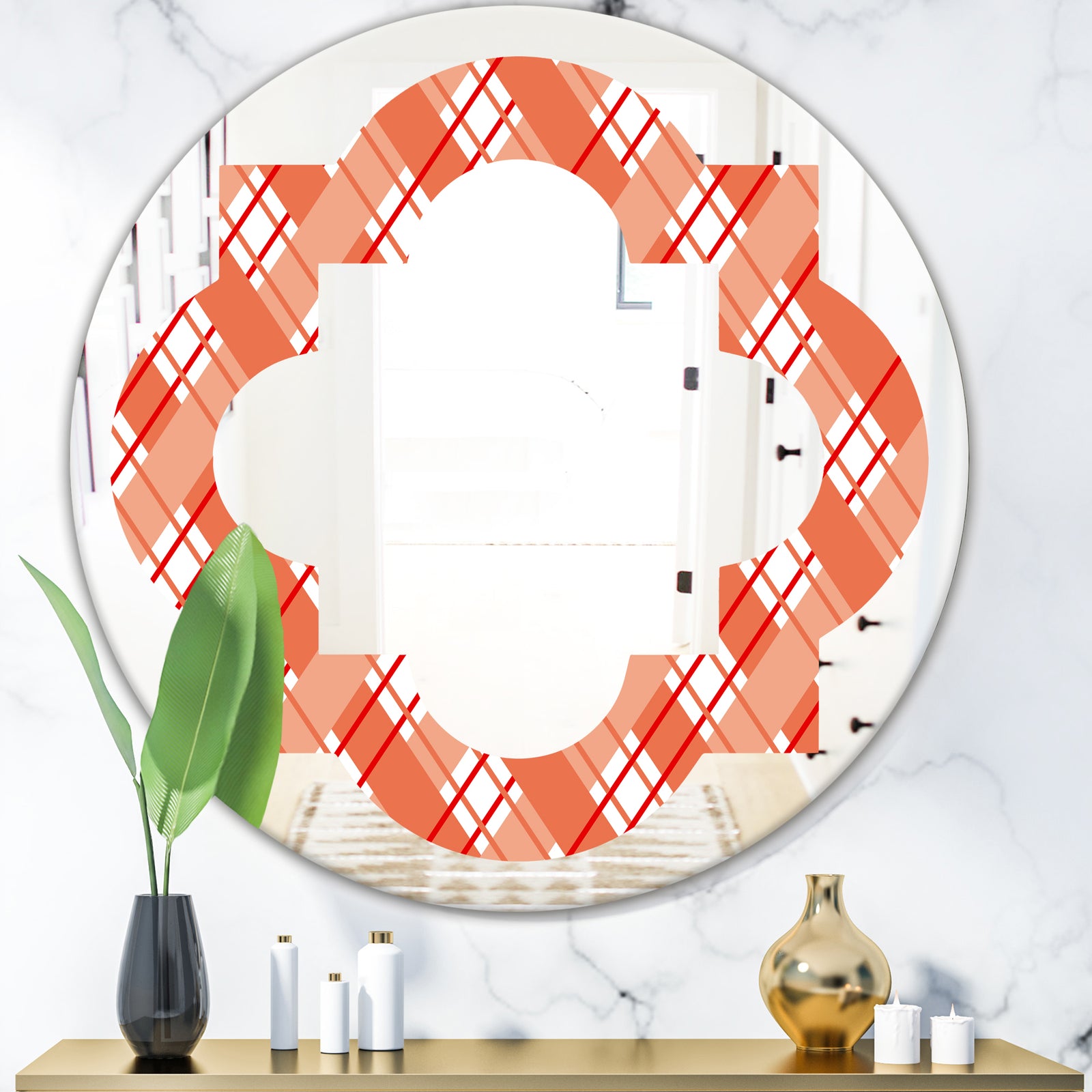 Retro Checkered Pattern I - Modern Round or Oval Wall Mirror - Quatrefoil