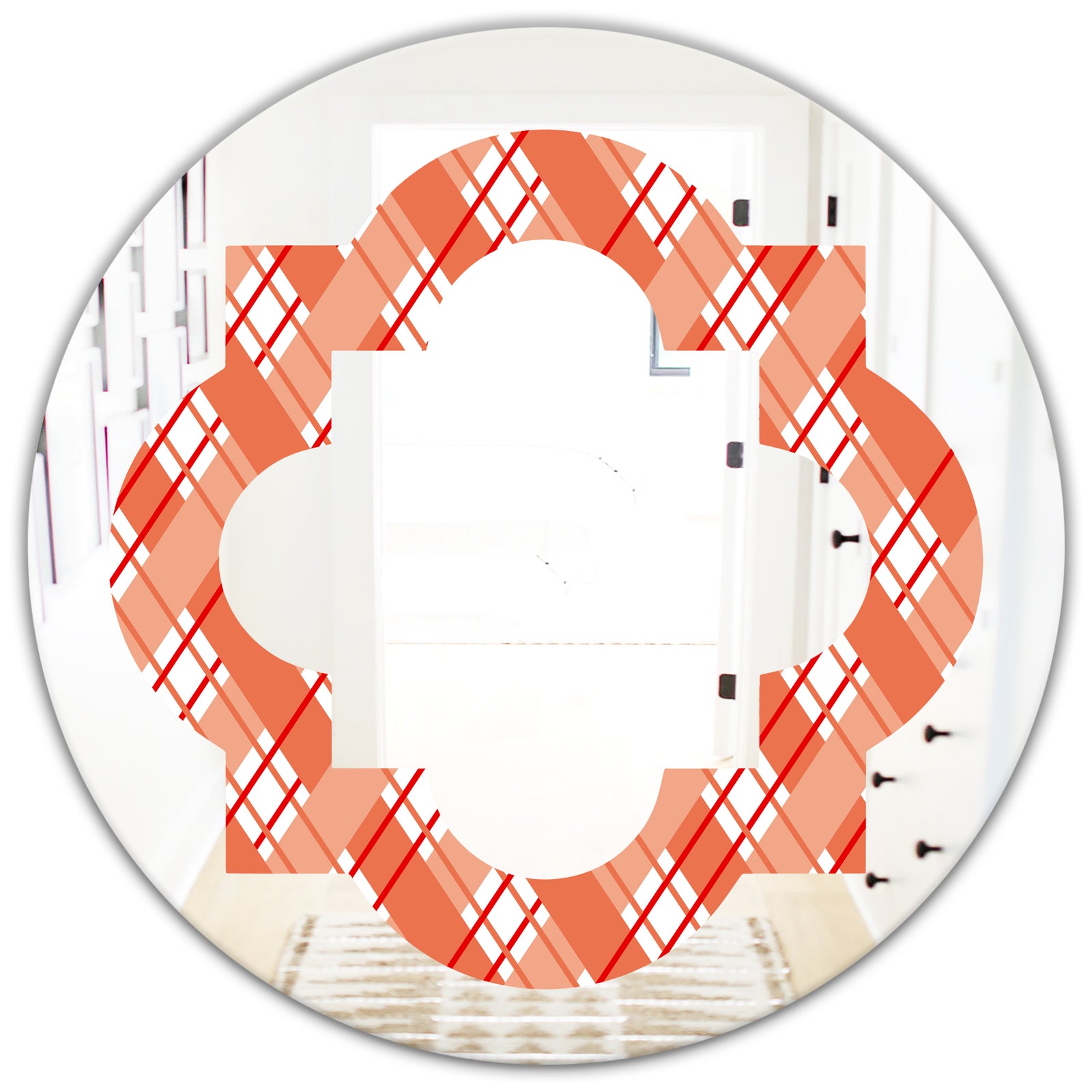 Retro Checkered Pattern I - Modern Round or Oval Wall Mirror - Quatrefoil