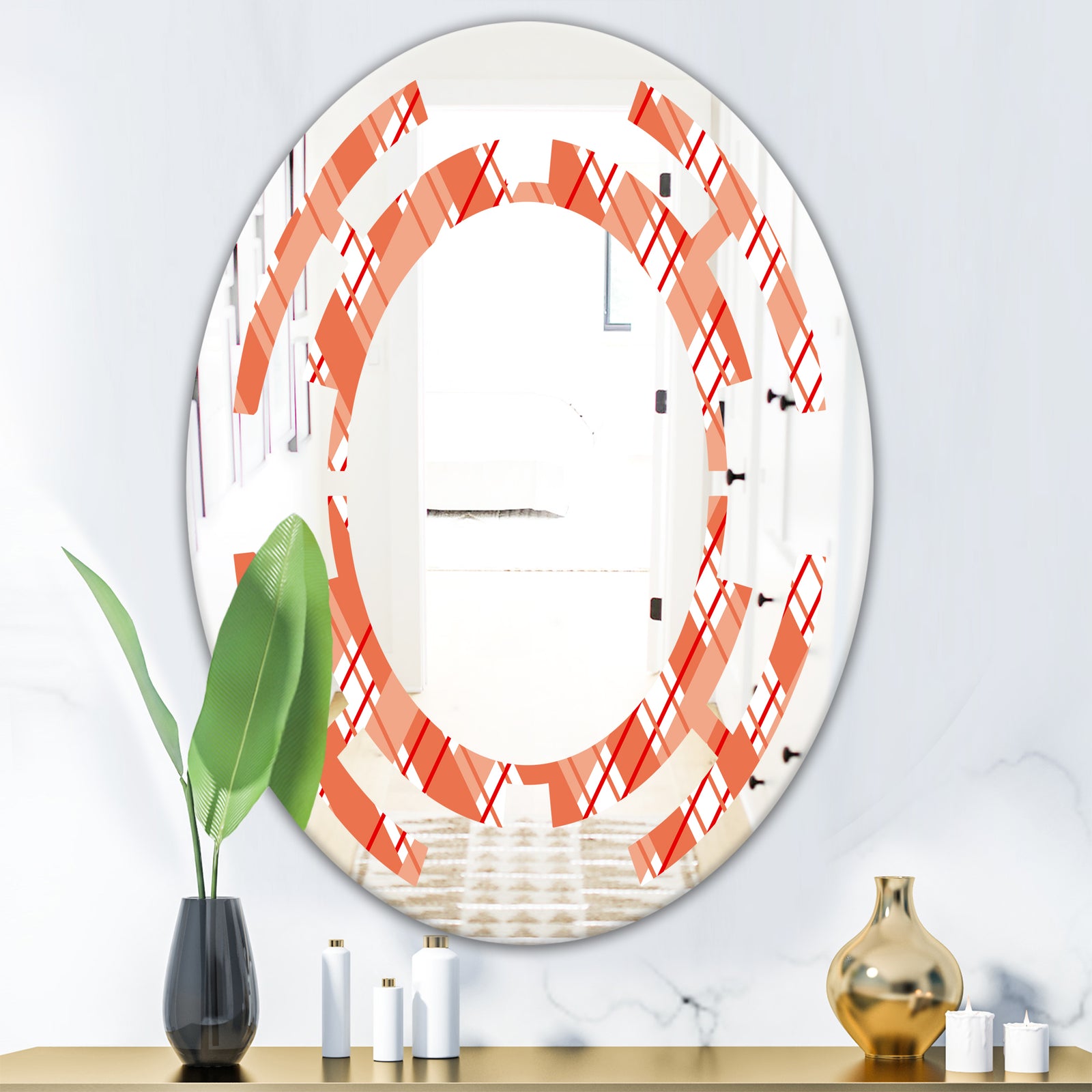 Retro Checkered Pattern I - Modern Round or Oval Wall Mirror - Space