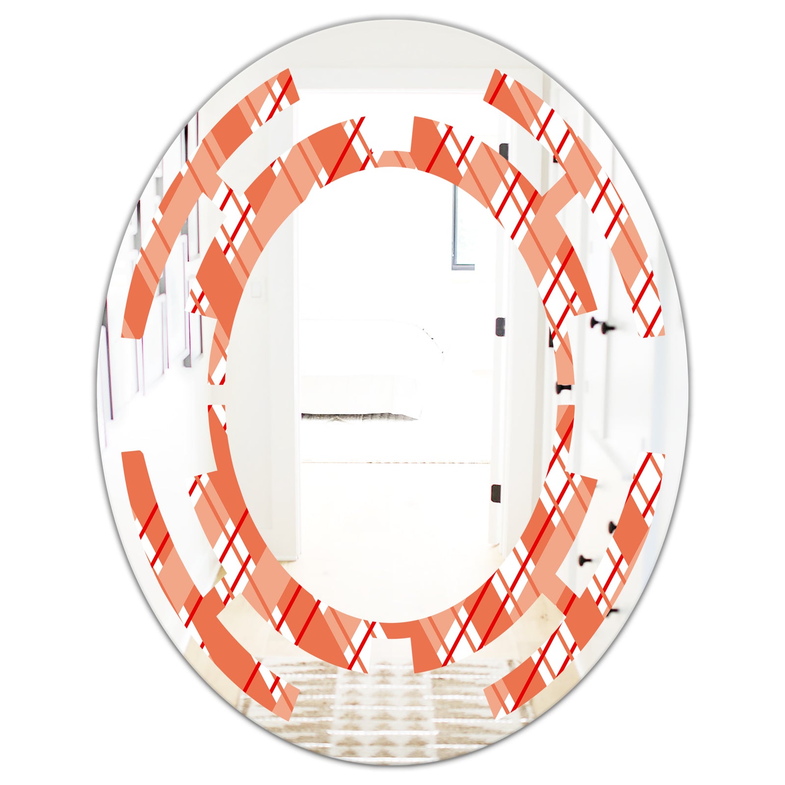 Retro Checkered Pattern I - Modern Round or Oval Wall Mirror - Space