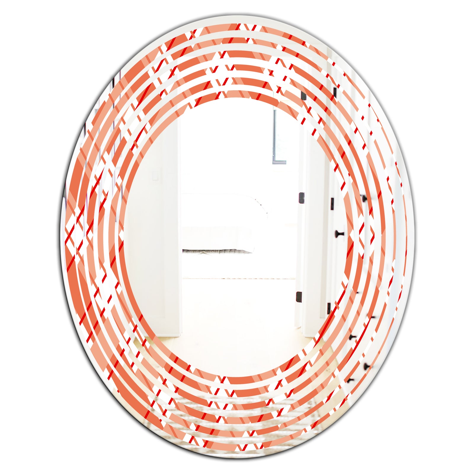 Retro Checkered Pattern I - Modern Round or Oval Wall Mirror - Wave