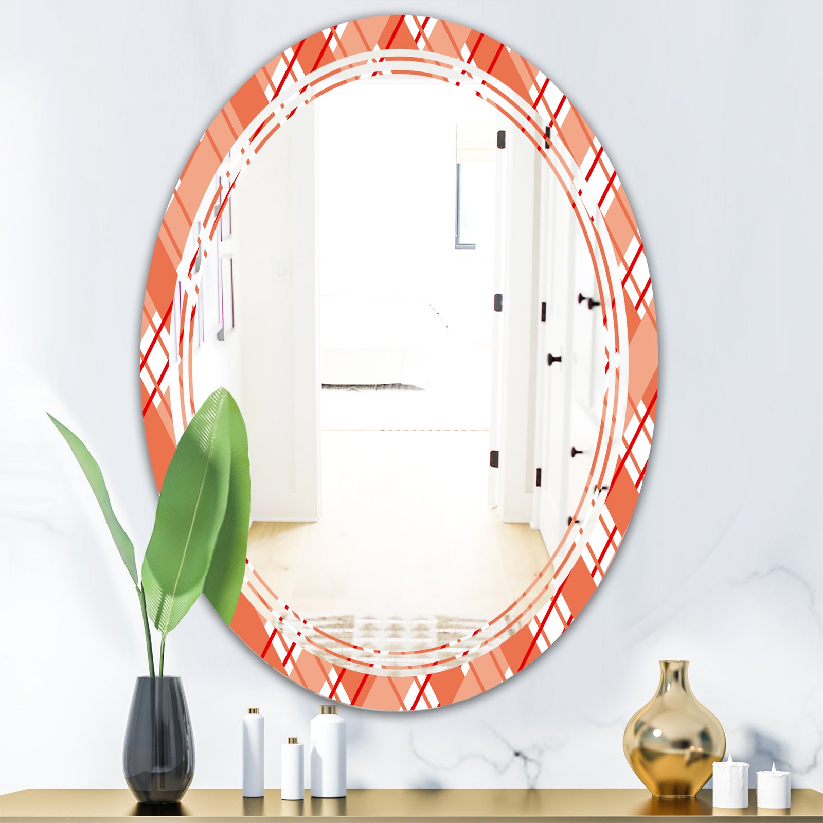 Retro Checkered Pattern I - Modern Round or Oval Wall Mirror - Triple C