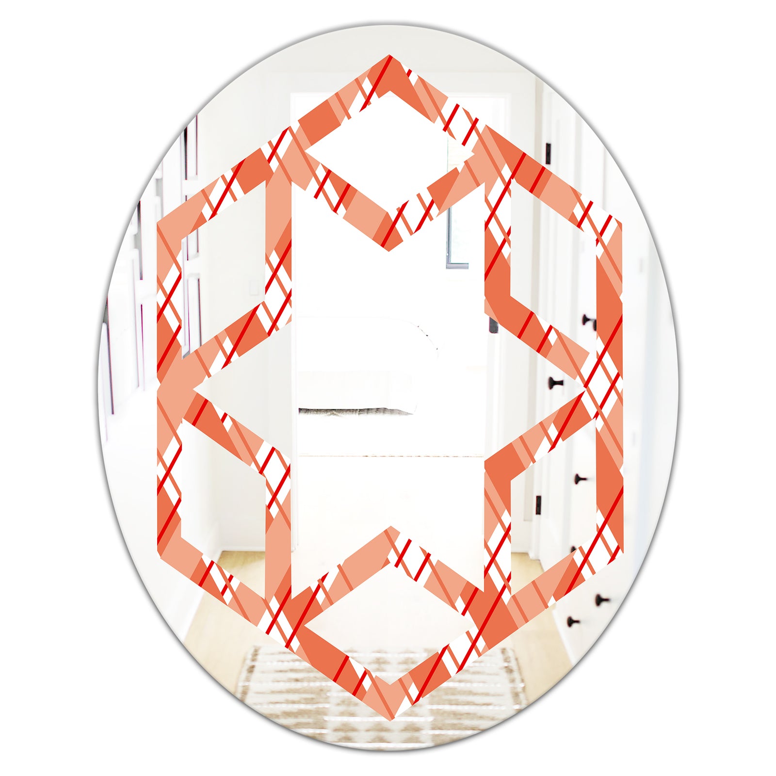 Retro Checkered Pattern I - Modern Round or Oval Wall Mirror - Hexagon Star