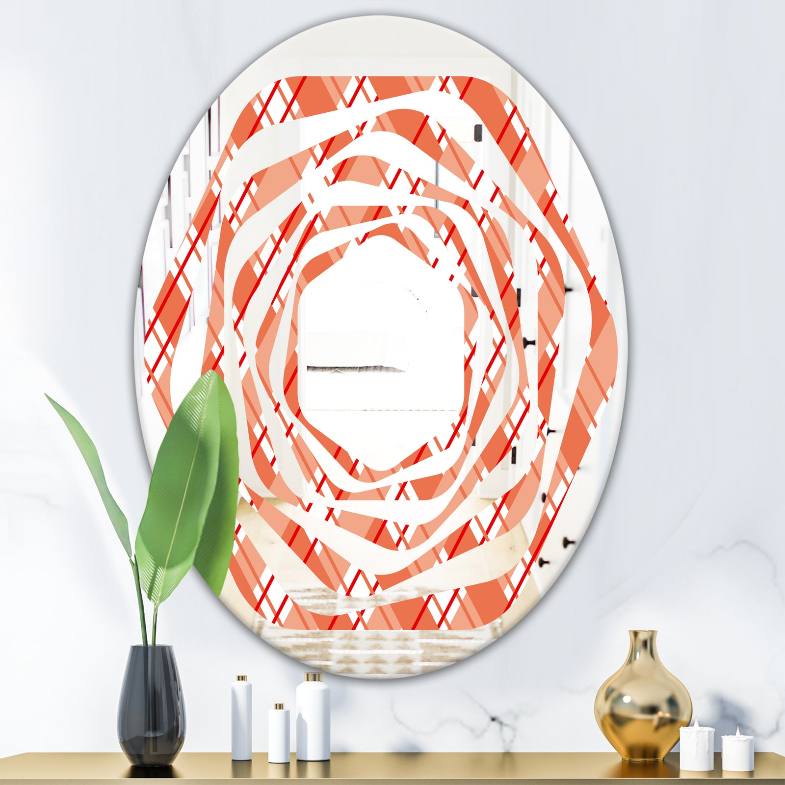 Retro Checkered Pattern I - Modern Round or Oval Wall Mirror - Whirl