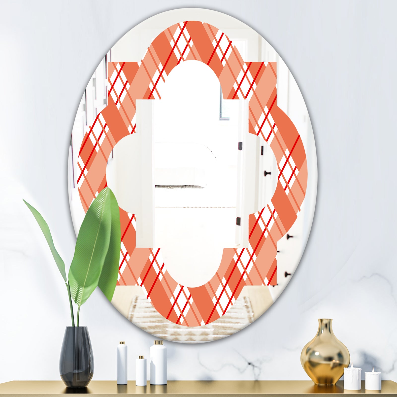 Retro Checkered Pattern I - Modern Round or Oval Wall Mirror - Quatrefoil