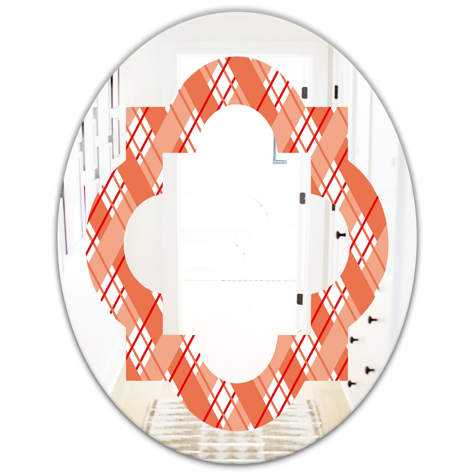 Retro Checkered Pattern I - Modern Round or Oval Wall Mirror - Quatrefoil