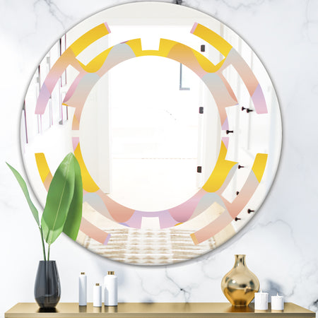 Golden Geometrical Diamond Pattern II - Modern Round or Oval Wall Mirror - Space